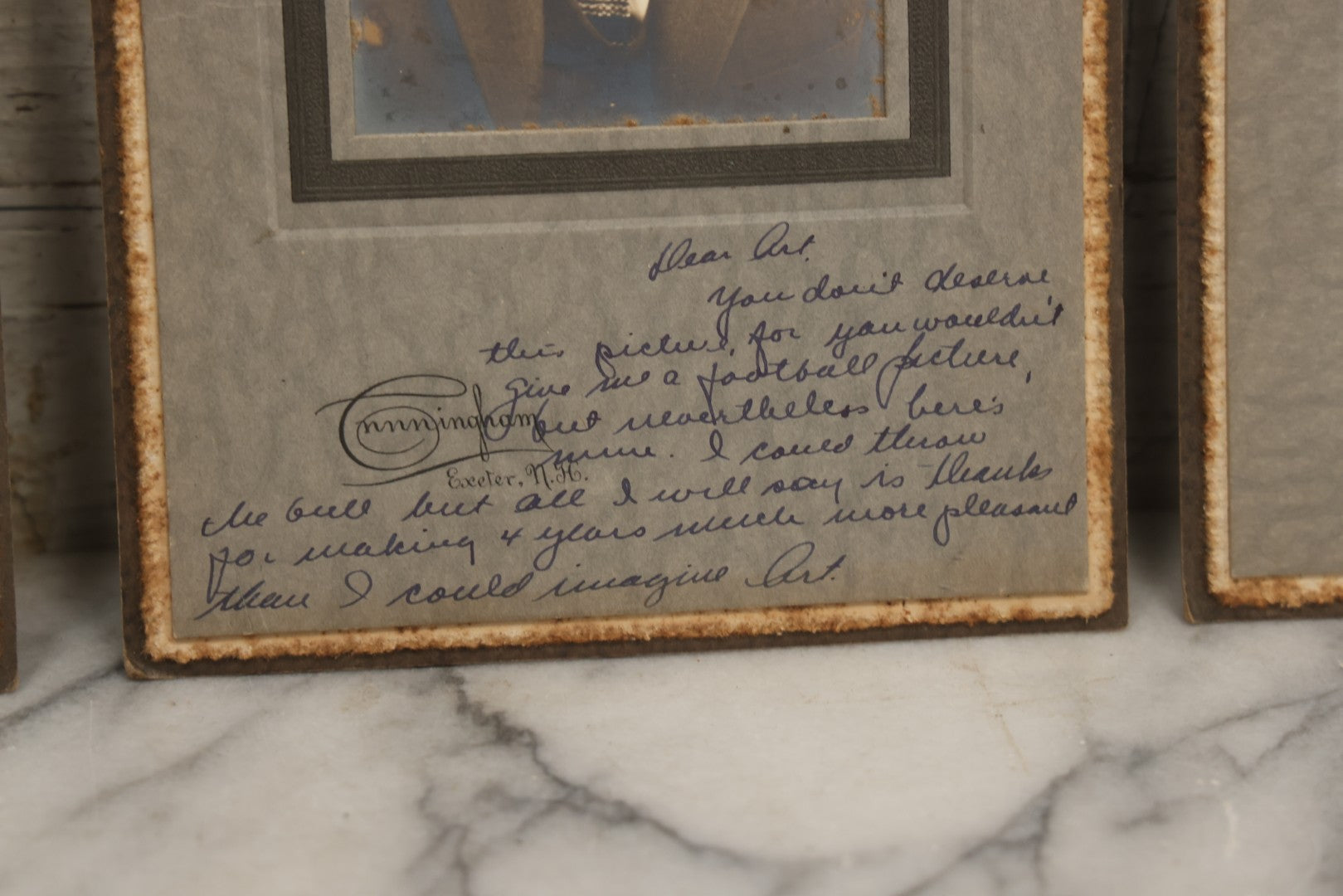 Lot 089 - Grouping Of Six Vintage Boarded Studio Portrait Photographs Of Exeter Fraternity Classmates Of Arthur T. Howard, Each Inscribed, Cunningham Exeter New Hampshire