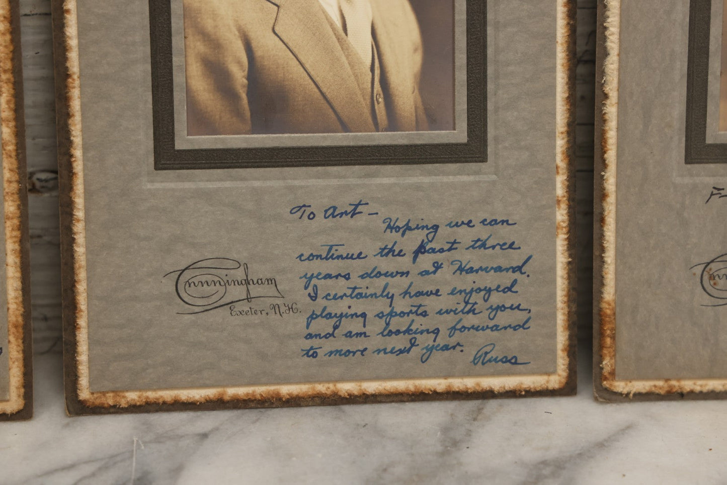 Lot 089 - Grouping Of Six Vintage Boarded Studio Portrait Photographs Of Exeter Fraternity Classmates Of Arthur T. Howard, Each Inscribed, Cunningham Exeter New Hampshire