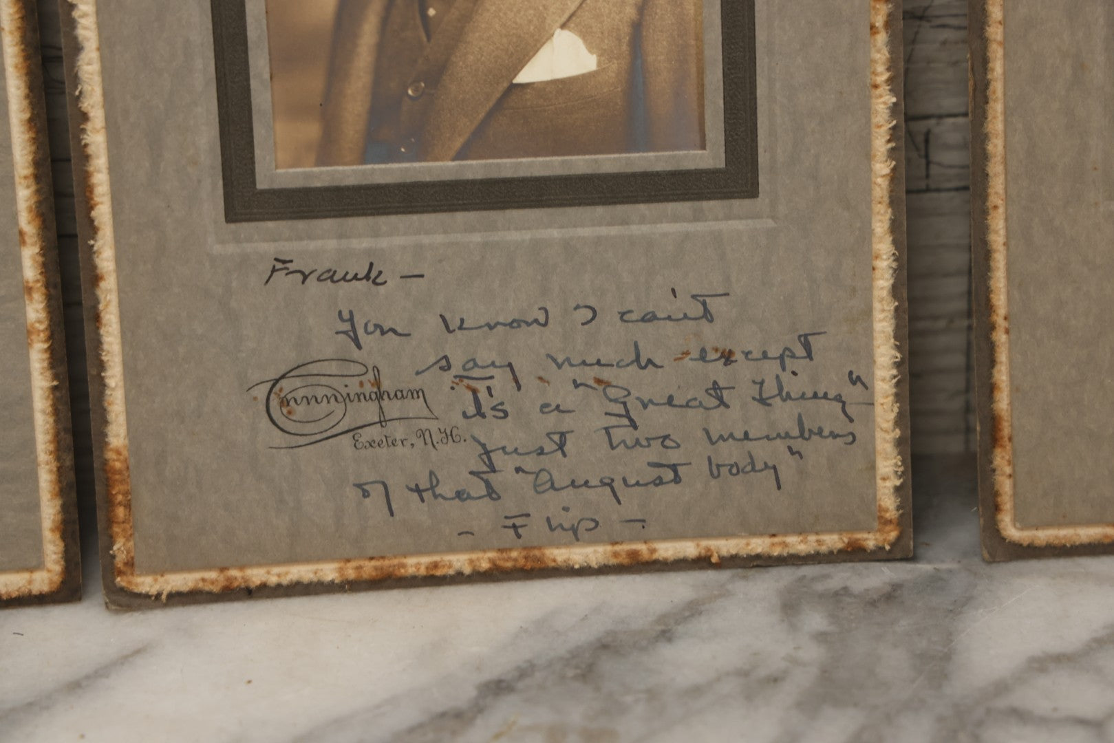 Lot 089 - Grouping Of Six Vintage Boarded Studio Portrait Photographs Of Exeter Fraternity Classmates Of Arthur T. Howard, Each Inscribed, Cunningham Exeter New Hampshire