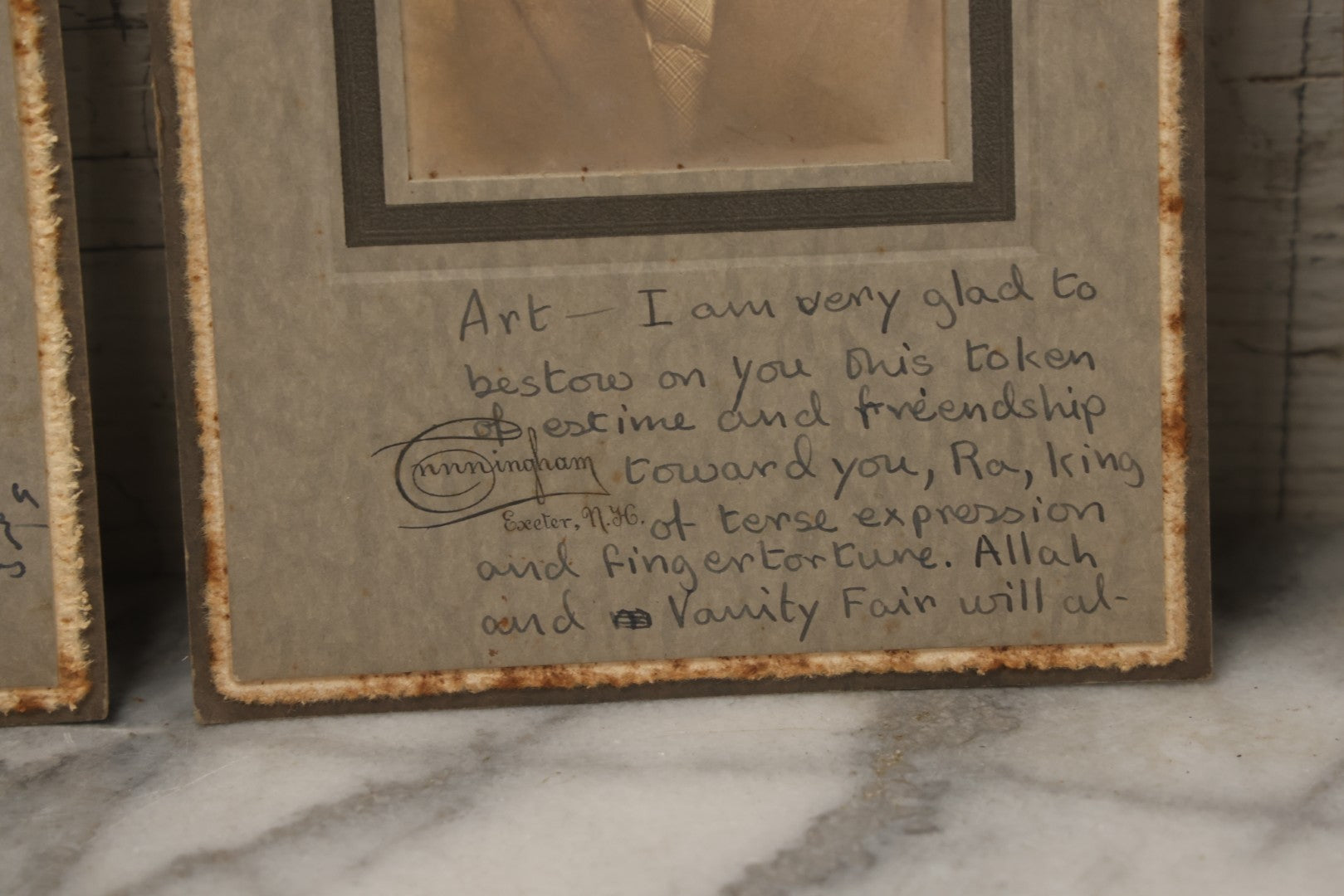 Lot 089 - Grouping Of Six Vintage Boarded Studio Portrait Photographs Of Exeter Fraternity Classmates Of Arthur T. Howard, Each Inscribed, Cunningham Exeter New Hampshire