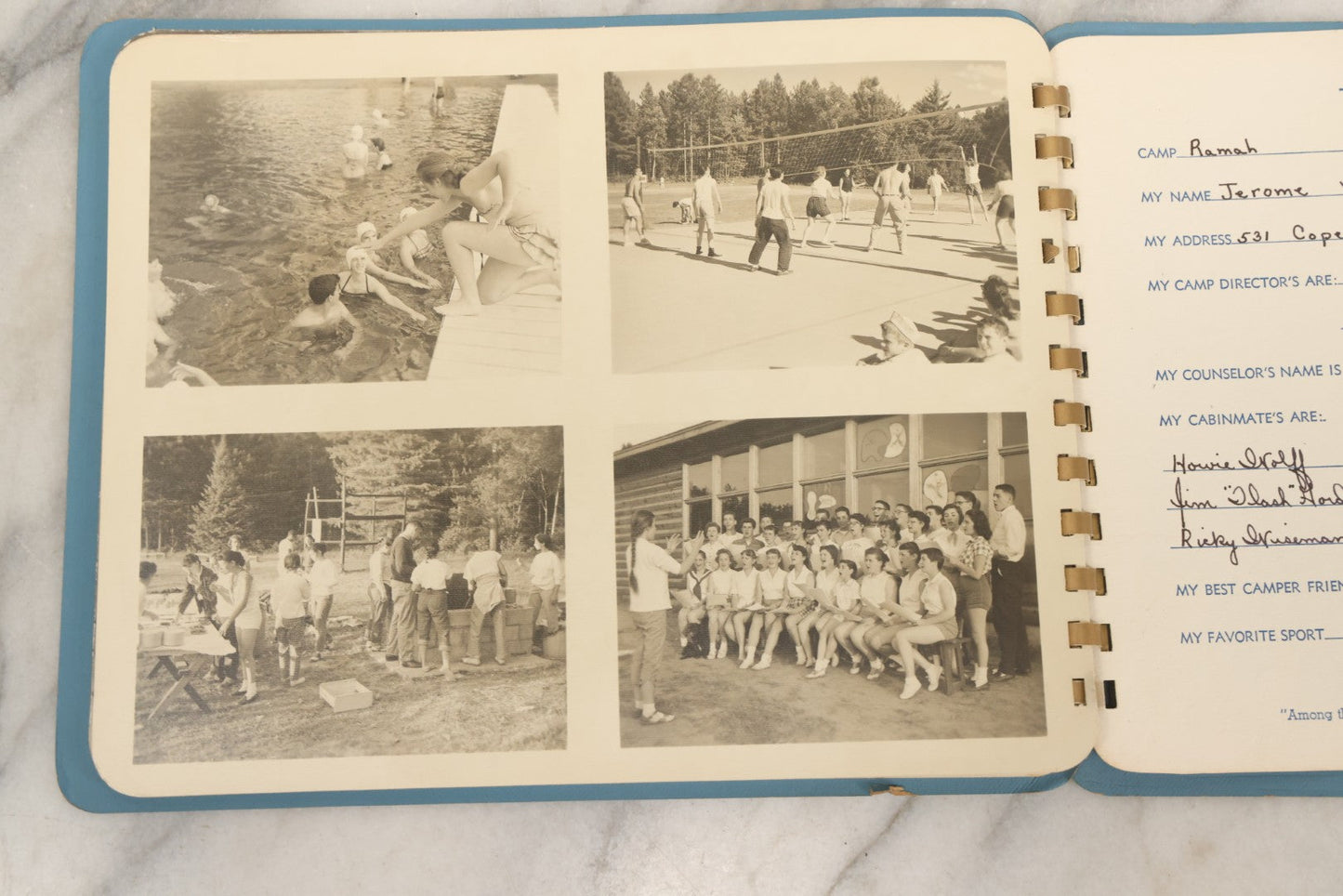 Lot 090 - Pair Of Vintage Camp Ramah Memory Books From Conover Wisconsin 1954 And 1956, Filled Out By Camper Jerome Weinstein, Mobile Photo Service Chicago