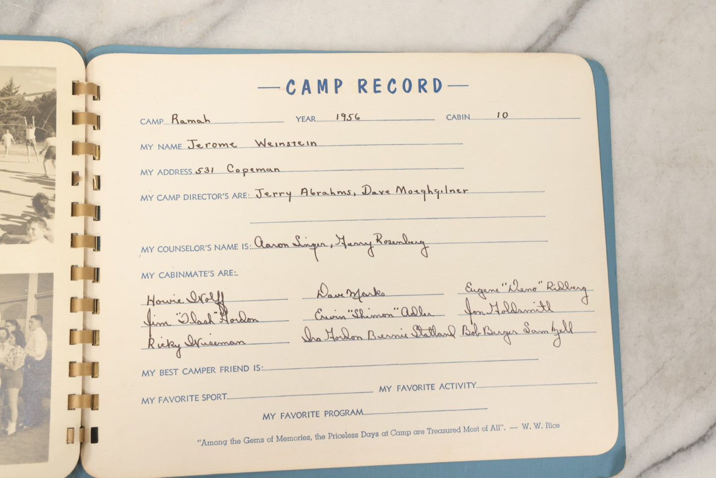 Lot 090 - Pair Of Vintage Camp Ramah Memory Books From Conover Wisconsin 1954 And 1956, Filled Out By Camper Jerome Weinstein, Mobile Photo Service Chicago