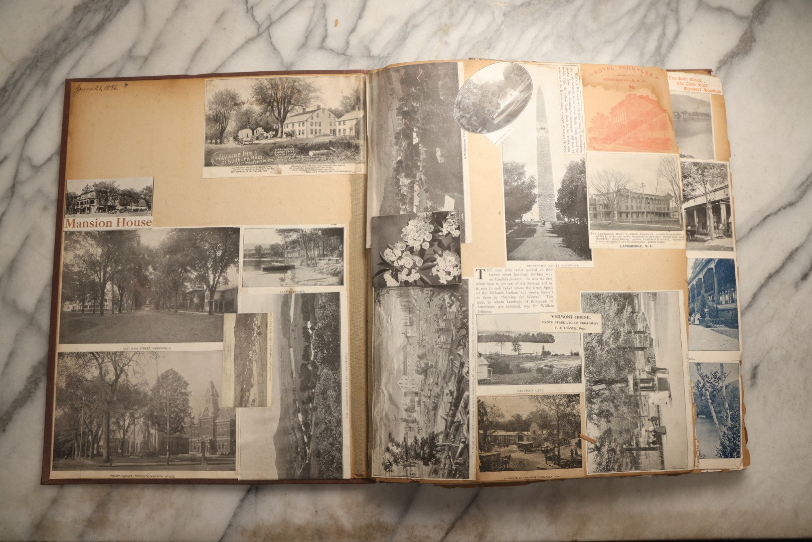 Lot 094 - Antique Upstate New York And Berkshires Travel Scrapbook With Hudson River And Lake Champlain Ephemera, Circa 1893, Note Pages Brittle And Detached, Binding Mostly Separated From Covers