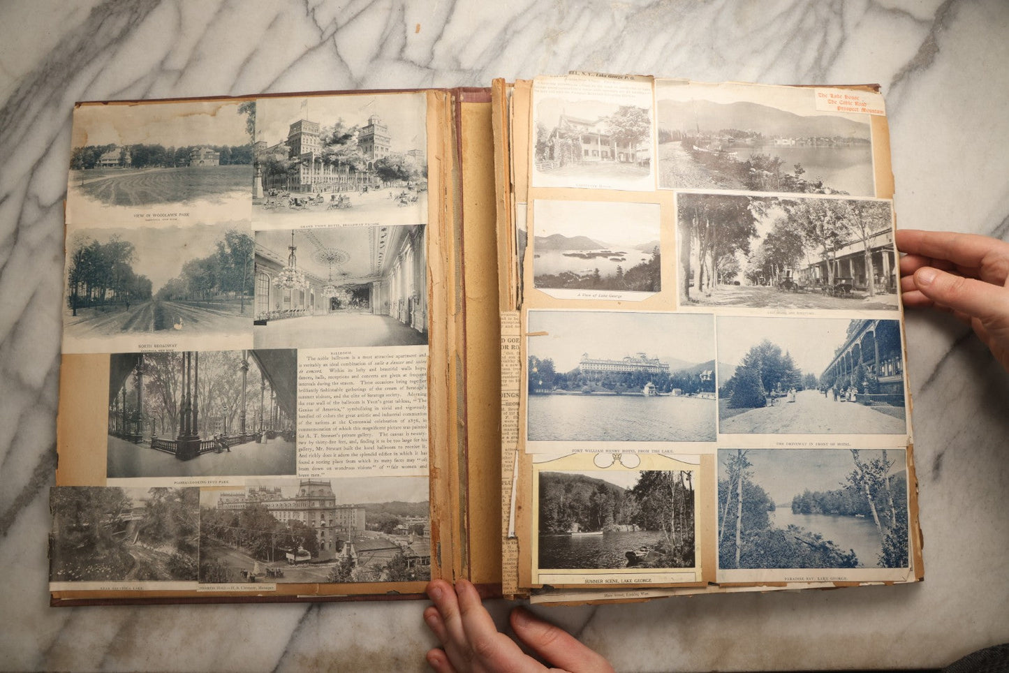 Lot 094 - Antique Upstate New York And Berkshires Travel Scrapbook With Hudson River And Lake Champlain Ephemera, Circa 1893, Note Pages Brittle And Detached, Binding Mostly Separated From Covers