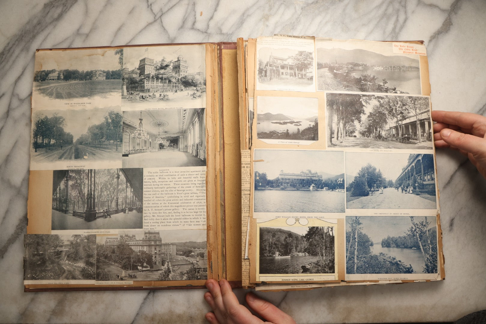 Lot 094 - Antique Upstate New York And Berkshires Travel Scrapbook With Hudson River And Lake Champlain Ephemera, Circa 1893, Note Pages Brittle And Detached, Binding Mostly Separated From Covers