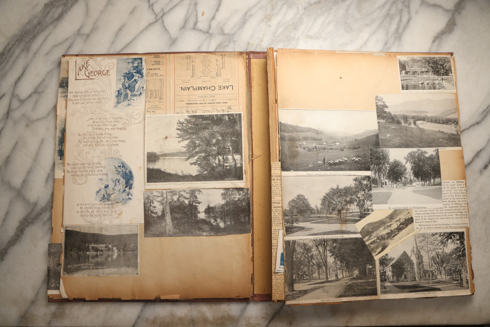 Lot 094 - Antique Upstate New York And Berkshires Travel Scrapbook With Hudson River And Lake Champlain Ephemera, Circa 1893, Note Pages Brittle And Detached, Binding Mostly Separated From Covers