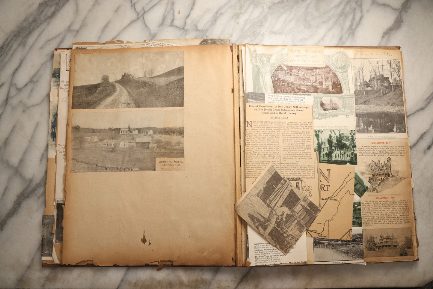 Lot 094 - Antique Upstate New York And Berkshires Travel Scrapbook With Hudson River And Lake Champlain Ephemera, Circa 1893, Note Pages Brittle And Detached, Binding Mostly Separated From Covers