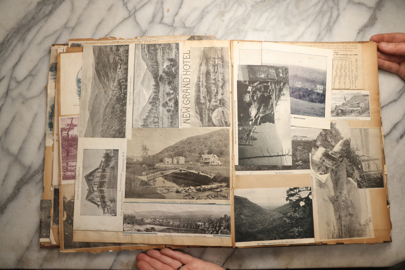 Lot 094 - Antique Upstate New York And Berkshires Travel Scrapbook With Hudson River And Lake Champlain Ephemera, Circa 1893, Note Pages Brittle And Detached, Binding Mostly Separated From Covers