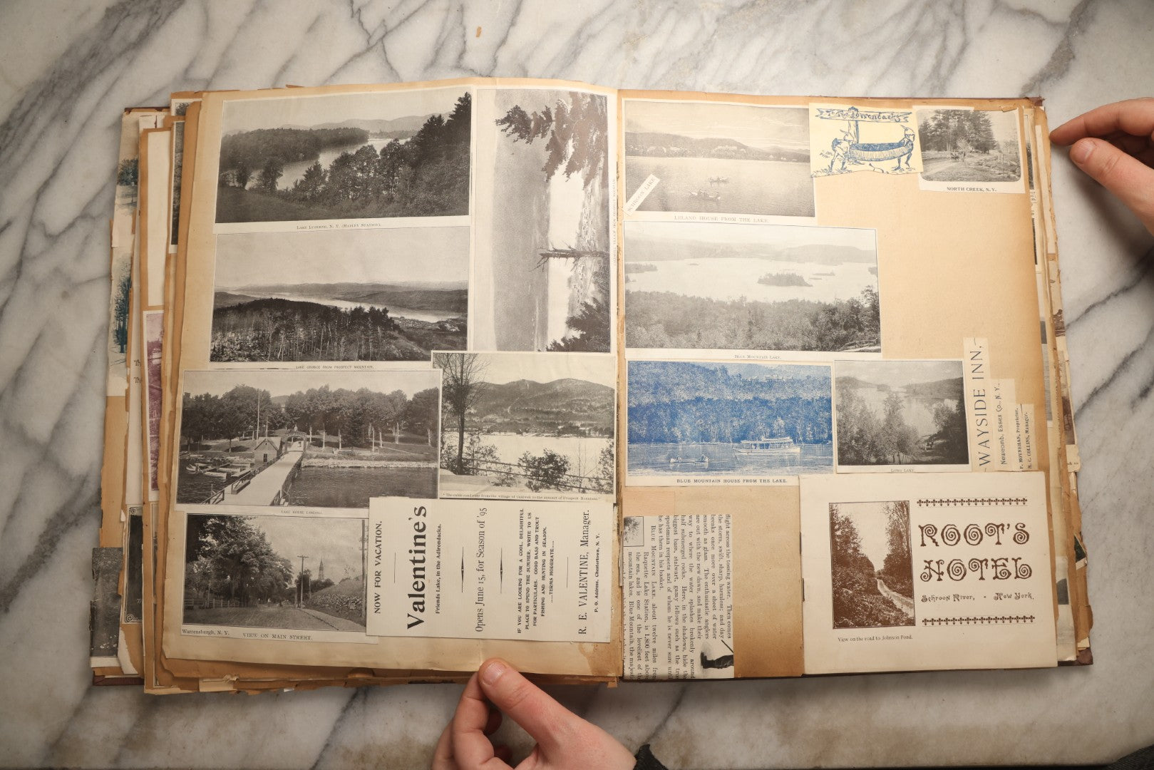 Lot 094 - Antique Upstate New York And Berkshires Travel Scrapbook With Hudson River And Lake Champlain Ephemera, Circa 1893, Note Pages Brittle And Detached, Binding Mostly Separated From Covers