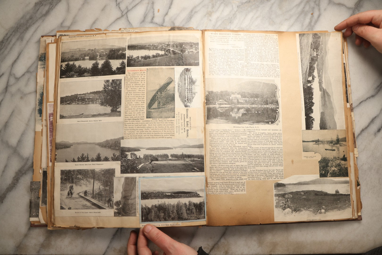 Lot 094 - Antique Upstate New York And Berkshires Travel Scrapbook With Hudson River And Lake Champlain Ephemera, Circa 1893, Note Pages Brittle And Detached, Binding Mostly Separated From Covers