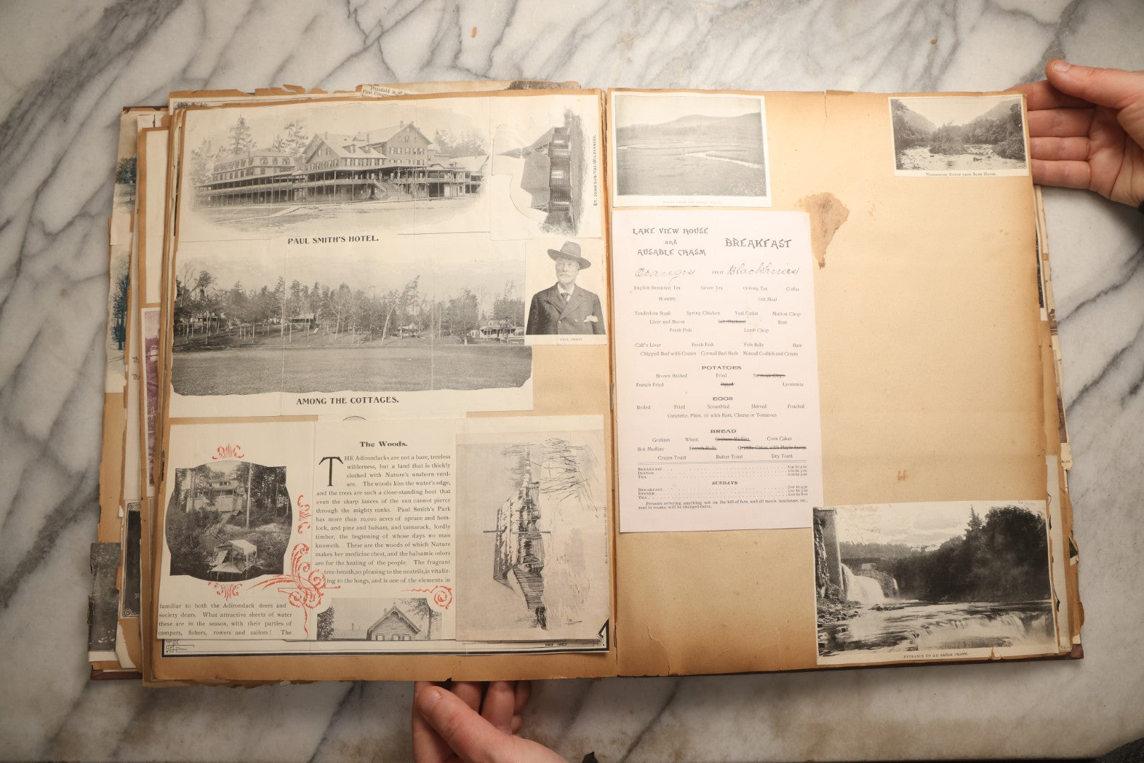Lot 094 - Antique Upstate New York And Berkshires Travel Scrapbook With Hudson River And Lake Champlain Ephemera, Circa 1893, Note Pages Brittle And Detached, Binding Mostly Separated From Covers