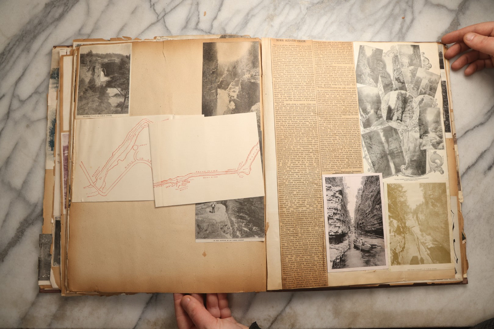 Lot 094 - Antique Upstate New York And Berkshires Travel Scrapbook With Hudson River And Lake Champlain Ephemera, Circa 1893, Note Pages Brittle And Detached, Binding Mostly Separated From Covers