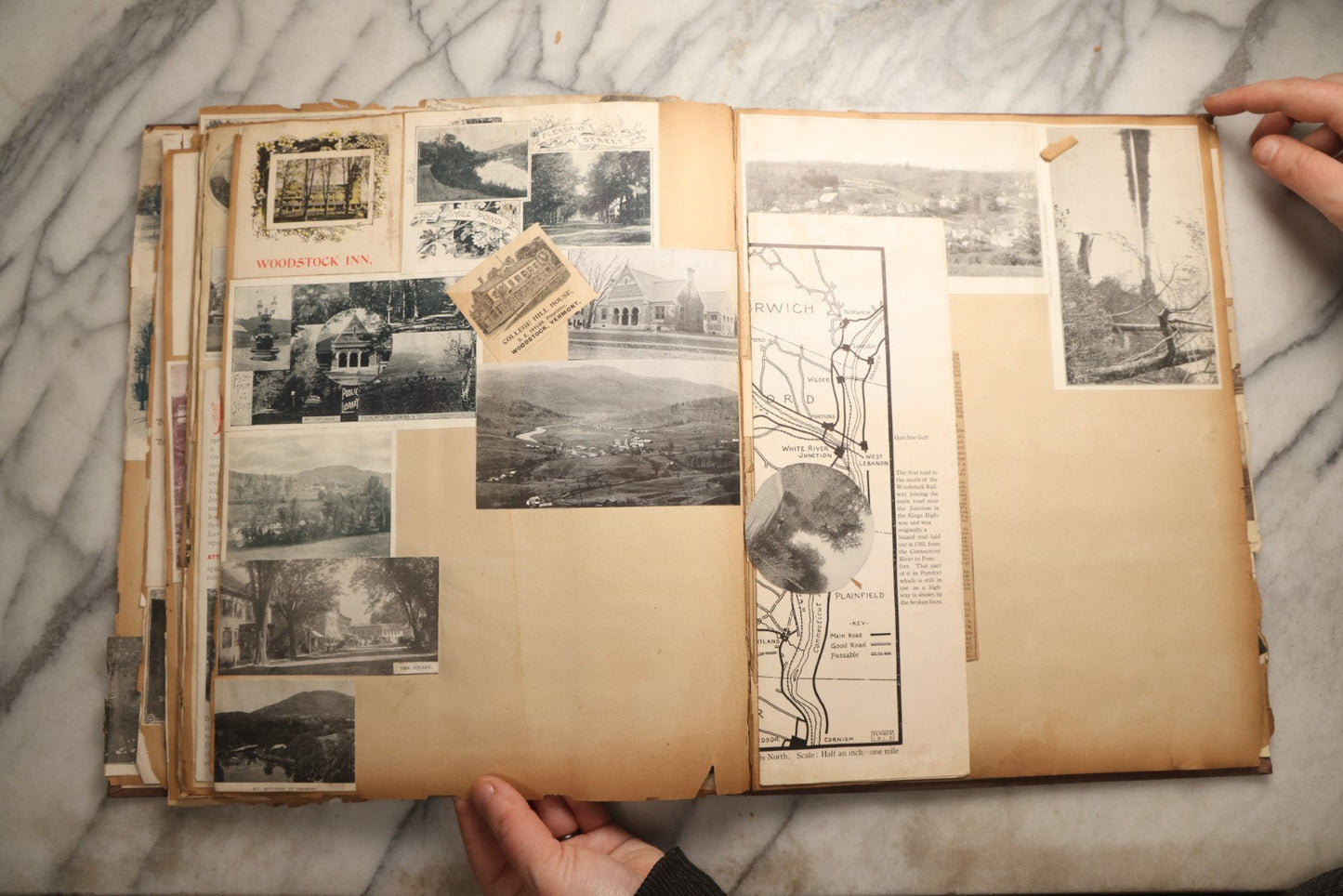 Lot 094 - Antique Upstate New York And Berkshires Travel Scrapbook With Hudson River And Lake Champlain Ephemera, Circa 1893, Note Pages Brittle And Detached, Binding Mostly Separated From Covers