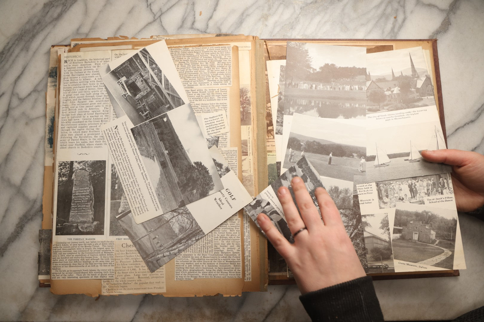 Lot 094 - Antique Upstate New York And Berkshires Travel Scrapbook With Hudson River And Lake Champlain Ephemera, Circa 1893, Note Pages Brittle And Detached, Binding Mostly Separated From Covers