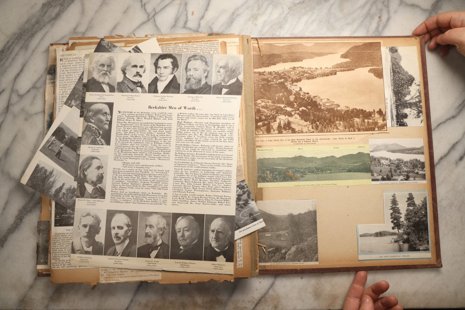 Lot 094 - Antique Upstate New York And Berkshires Travel Scrapbook With Hudson River And Lake Champlain Ephemera, Circa 1893, Note Pages Brittle And Detached, Binding Mostly Separated From Covers