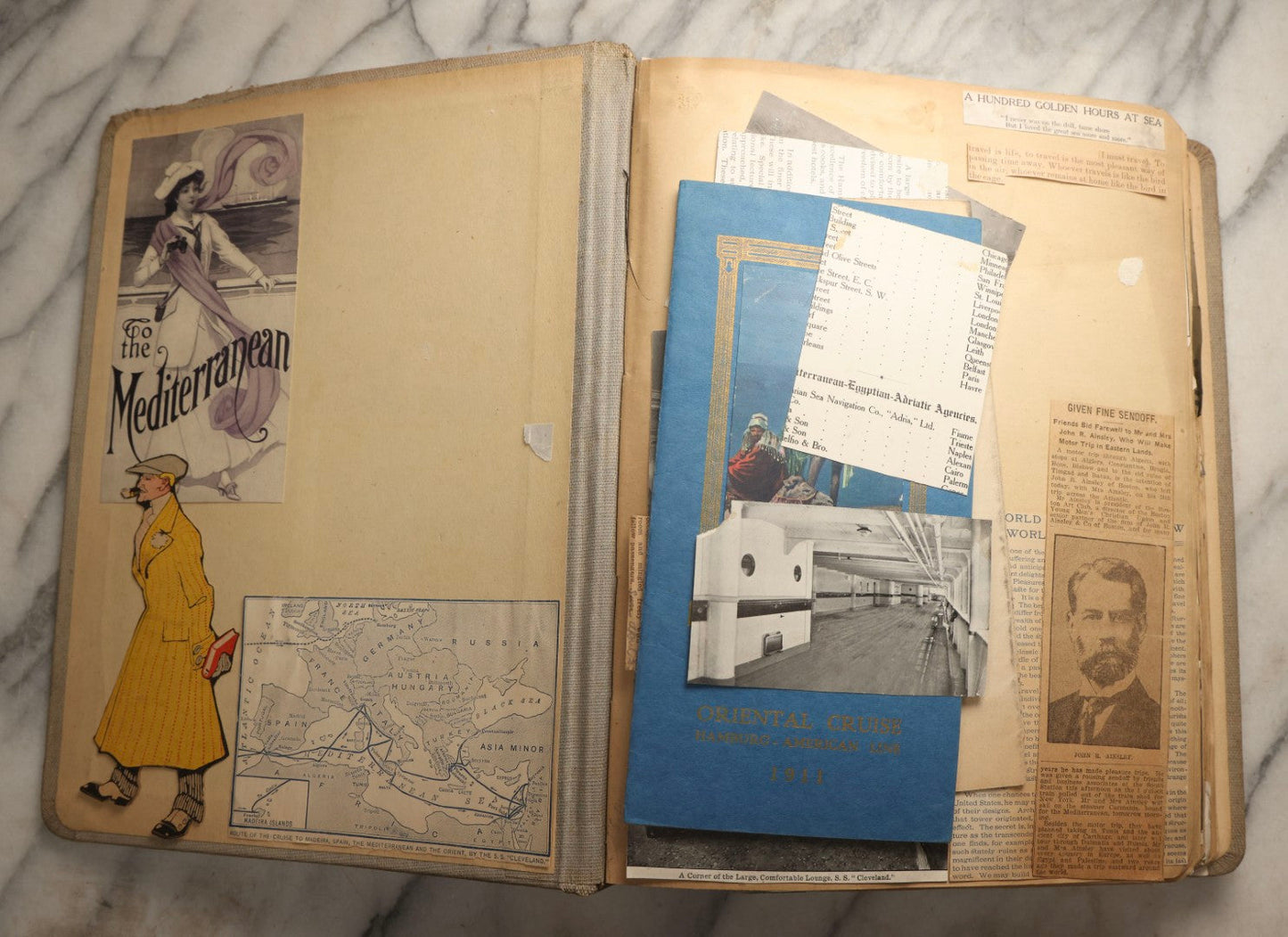 Lot 097 - Antique Scrapbook With Mediterranean, Holy Lands, Egypt, And Algeria Travel Ephemera And Homemade Herbarium Pages, Circa 1911-1912, Note Many Pressed Samples Detached And Broken