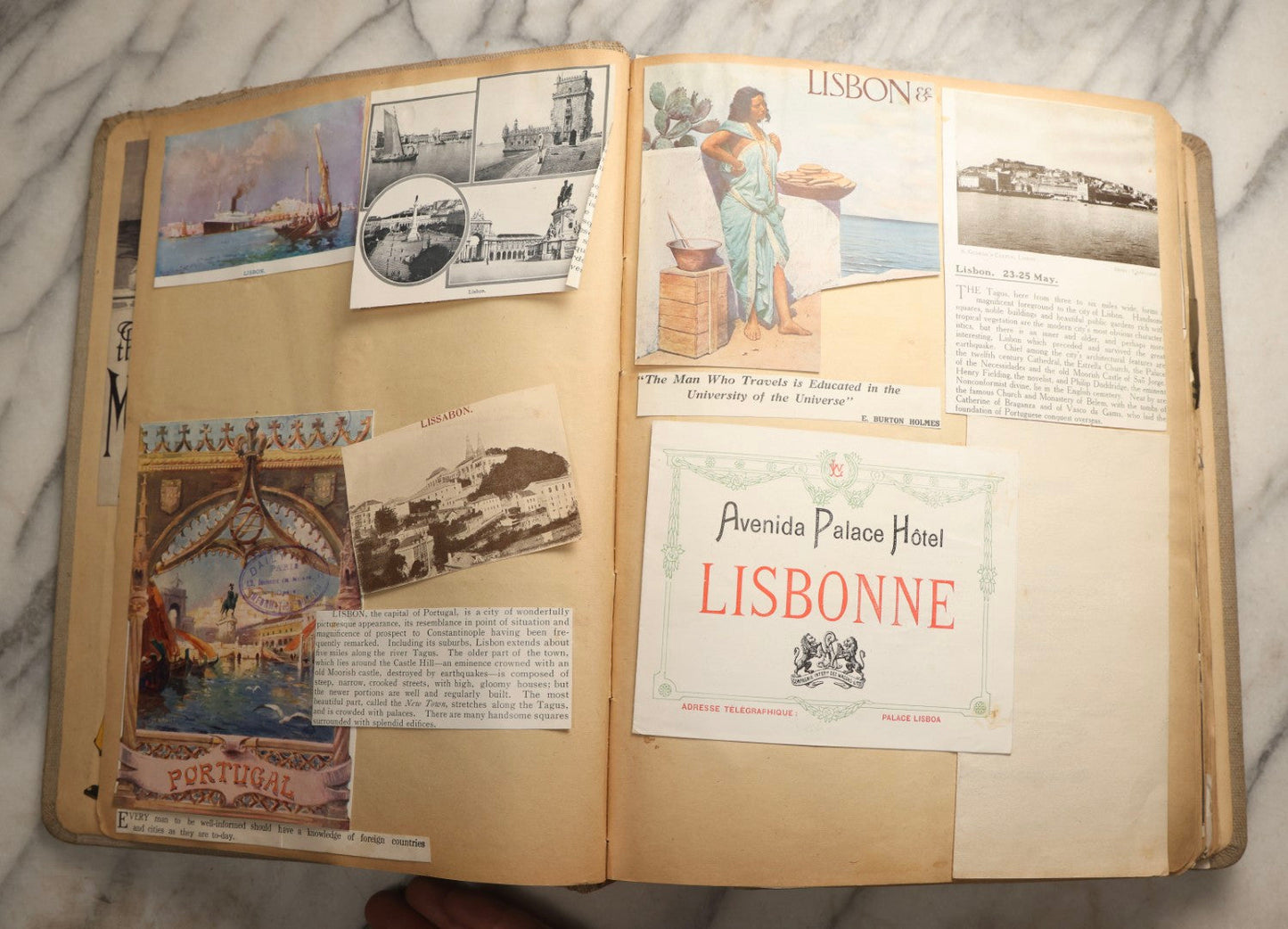 Lot 097 - Antique Scrapbook With Mediterranean, Holy Lands, Egypt, And Algeria Travel Ephemera And Homemade Herbarium Pages, Circa 1911-1912, Note Many Pressed Samples Detached And Broken
