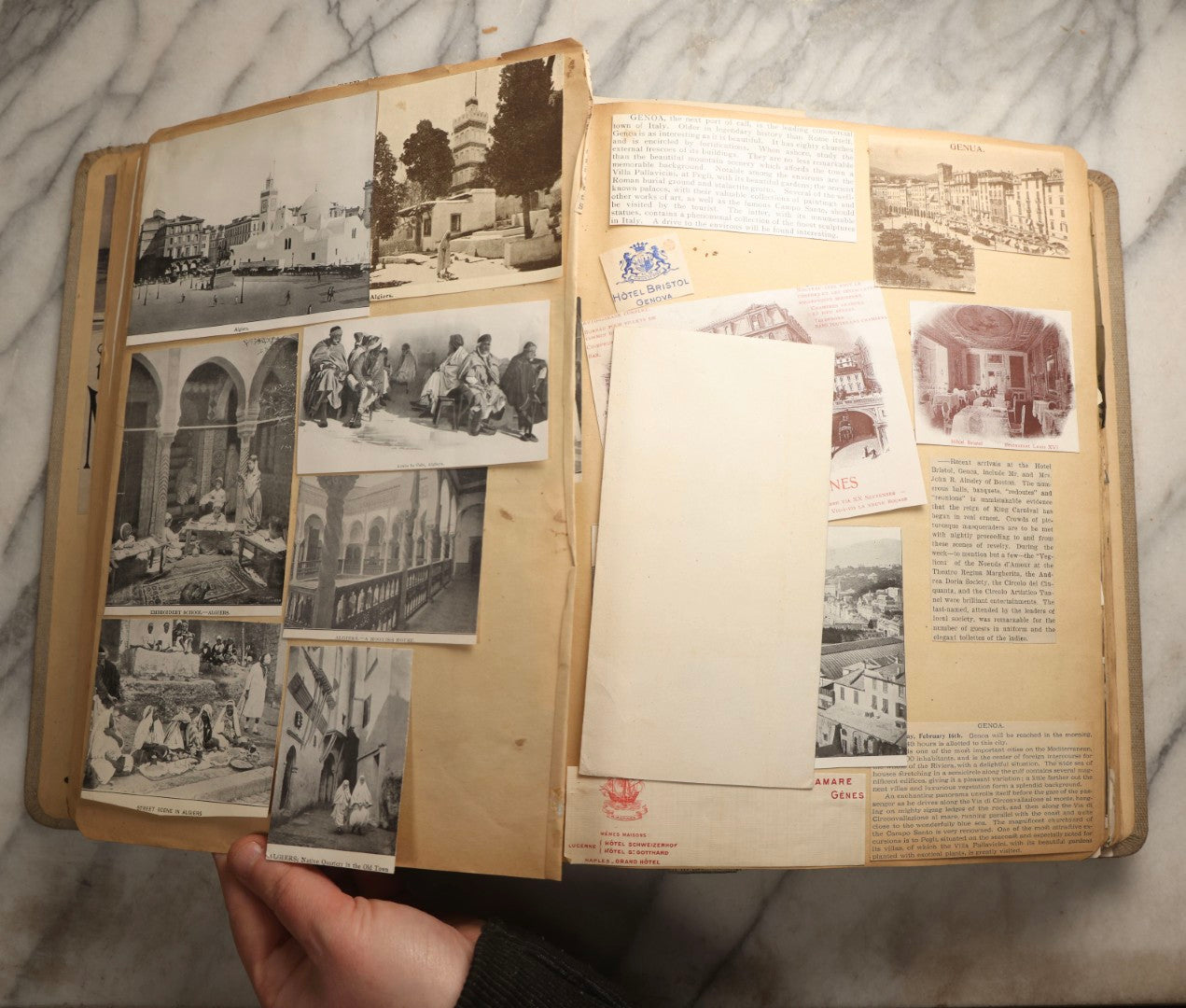 Lot 097 - Antique Scrapbook With Mediterranean, Holy Lands, Egypt, And Algeria Travel Ephemera And Homemade Herbarium Pages, Circa 1911-1912, Note Many Pressed Samples Detached And Broken