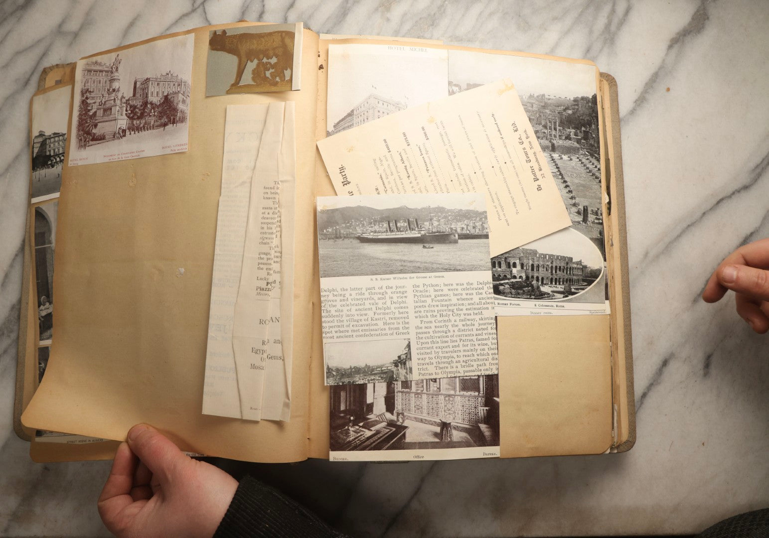 Lot 097 - Antique Scrapbook With Mediterranean, Holy Lands, Egypt, And Algeria Travel Ephemera And Homemade Herbarium Pages, Circa 1911-1912, Note Many Pressed Samples Detached And Broken