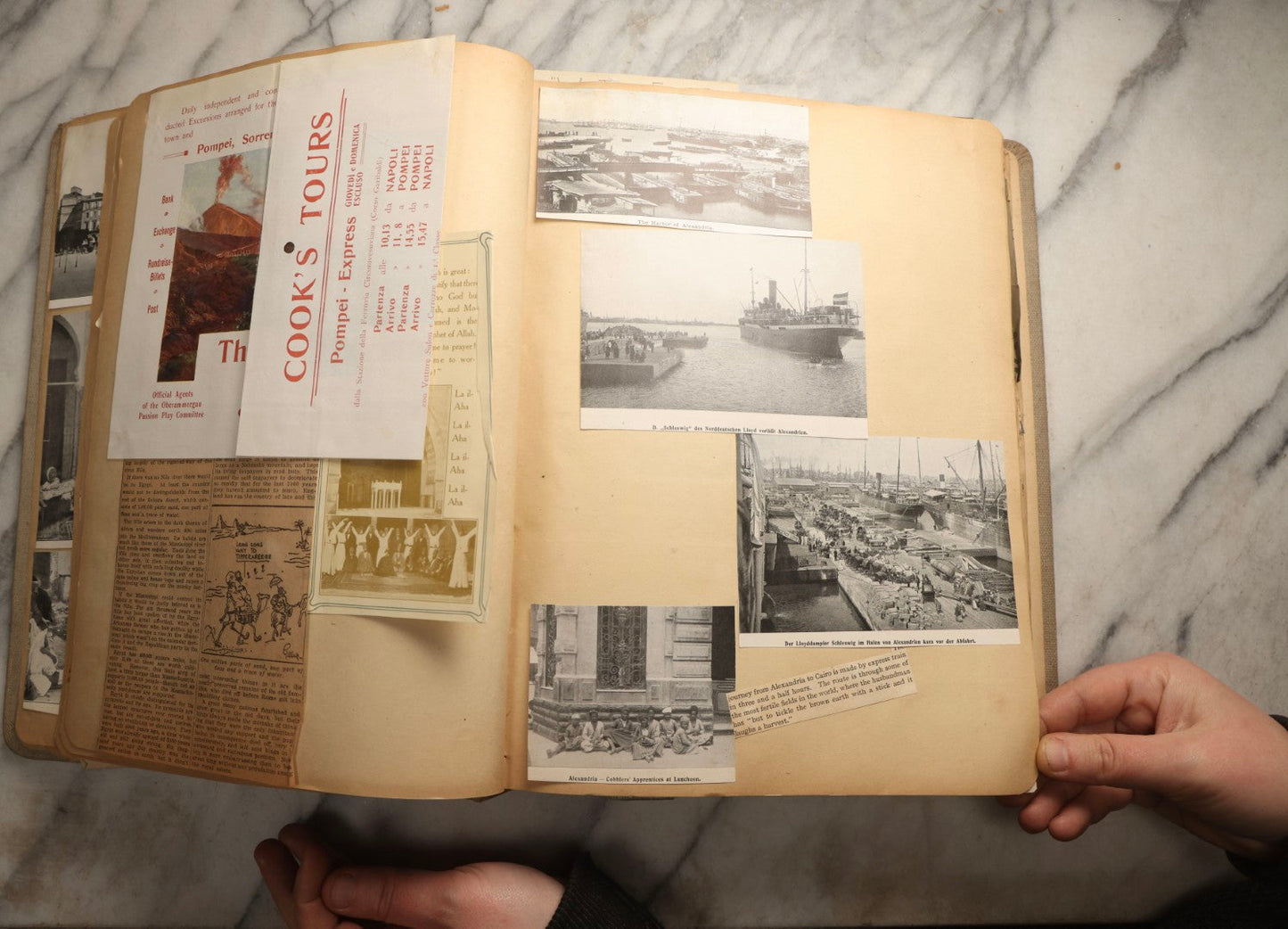 Lot 097 - Antique Scrapbook With Mediterranean, Holy Lands, Egypt, And Algeria Travel Ephemera And Homemade Herbarium Pages, Circa 1911-1912, Note Many Pressed Samples Detached And Broken