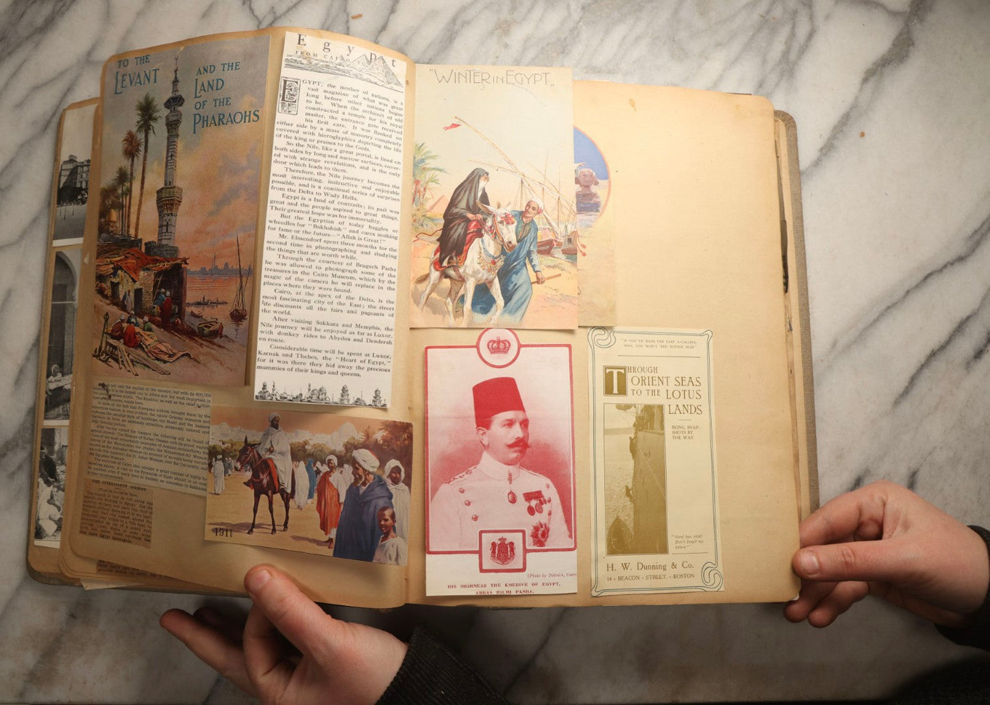 Lot 097 - Antique Scrapbook With Mediterranean, Holy Lands, Egypt, And Algeria Travel Ephemera And Homemade Herbarium Pages, Circa 1911-1912, Note Many Pressed Samples Detached And Broken
