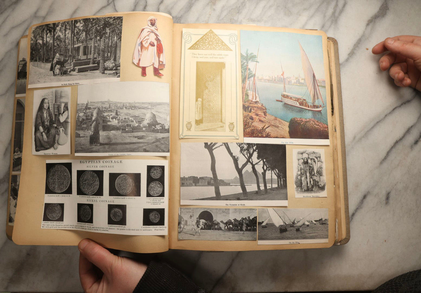 Lot 097 - Antique Scrapbook With Mediterranean, Holy Lands, Egypt, And Algeria Travel Ephemera And Homemade Herbarium Pages, Circa 1911-1912, Note Many Pressed Samples Detached And Broken