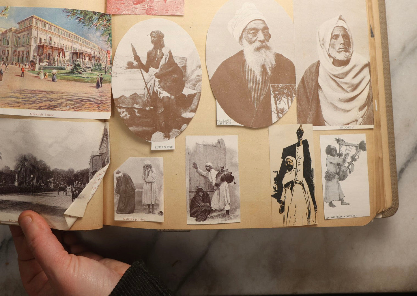 Lot 097 - Antique Scrapbook With Mediterranean, Holy Lands, Egypt, And Algeria Travel Ephemera And Homemade Herbarium Pages, Circa 1911-1912, Note Many Pressed Samples Detached And Broken