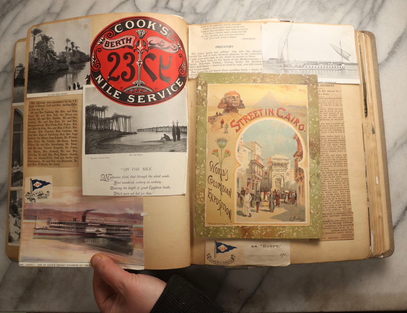 Lot 097 - Antique Scrapbook With Mediterranean, Holy Lands, Egypt, And Algeria Travel Ephemera And Homemade Herbarium Pages, Circa 1911-1912, Note Many Pressed Samples Detached And Broken