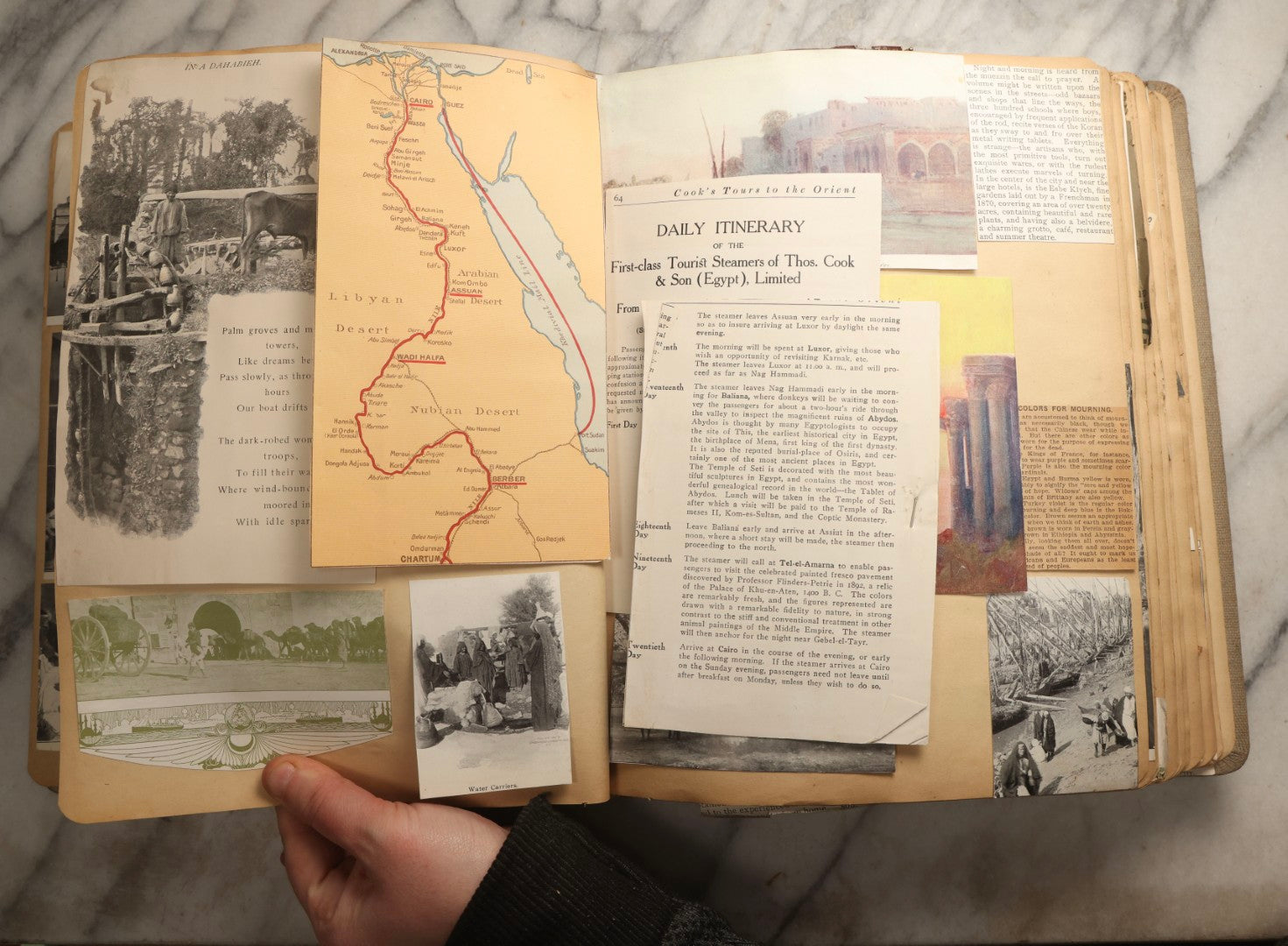 Lot 097 - Antique Scrapbook With Mediterranean, Holy Lands, Egypt, And Algeria Travel Ephemera And Homemade Herbarium Pages, Circa 1911-1912, Note Many Pressed Samples Detached And Broken