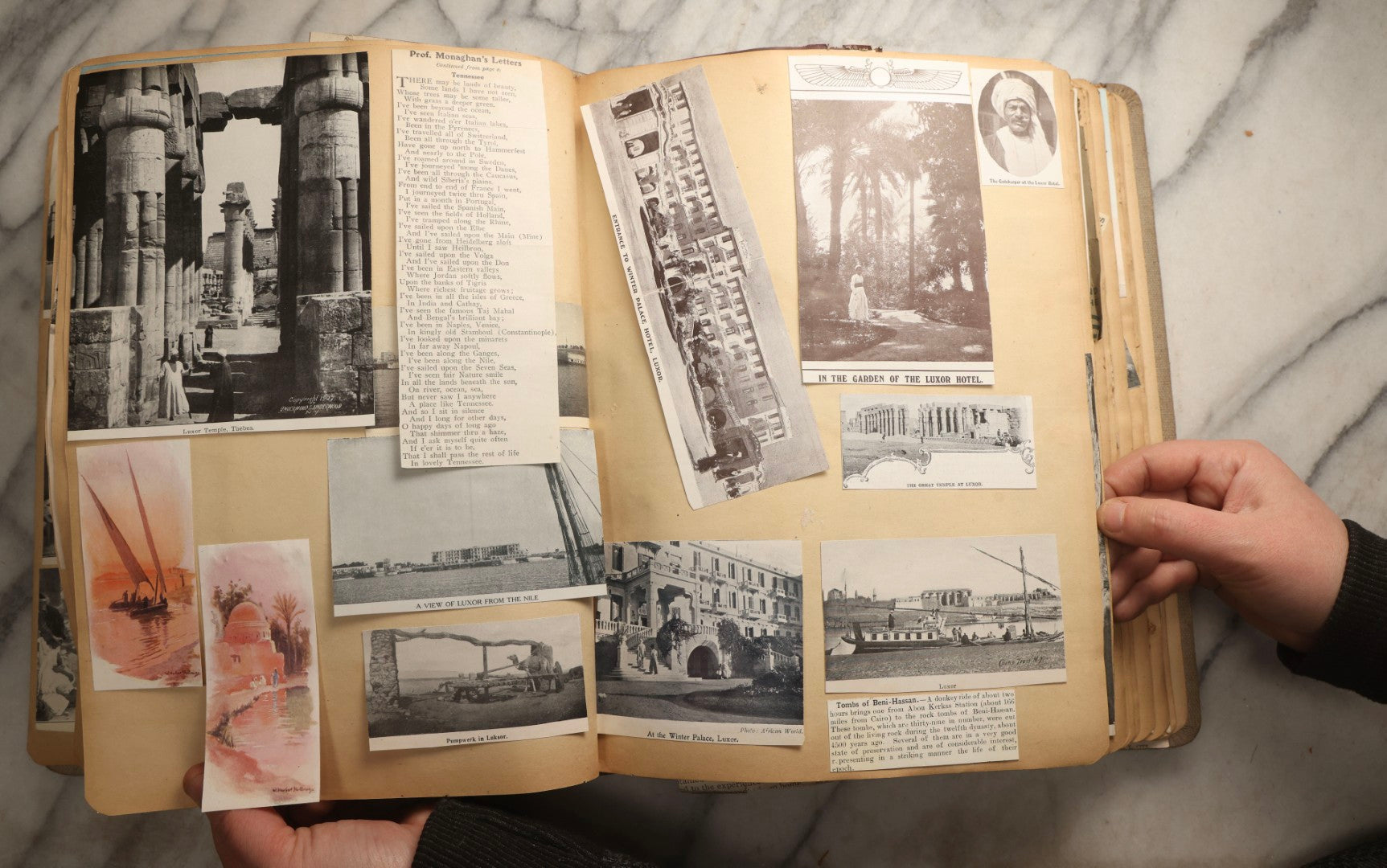 Lot 097 - Antique Scrapbook With Mediterranean, Holy Lands, Egypt, And Algeria Travel Ephemera And Homemade Herbarium Pages, Circa 1911-1912, Note Many Pressed Samples Detached And Broken