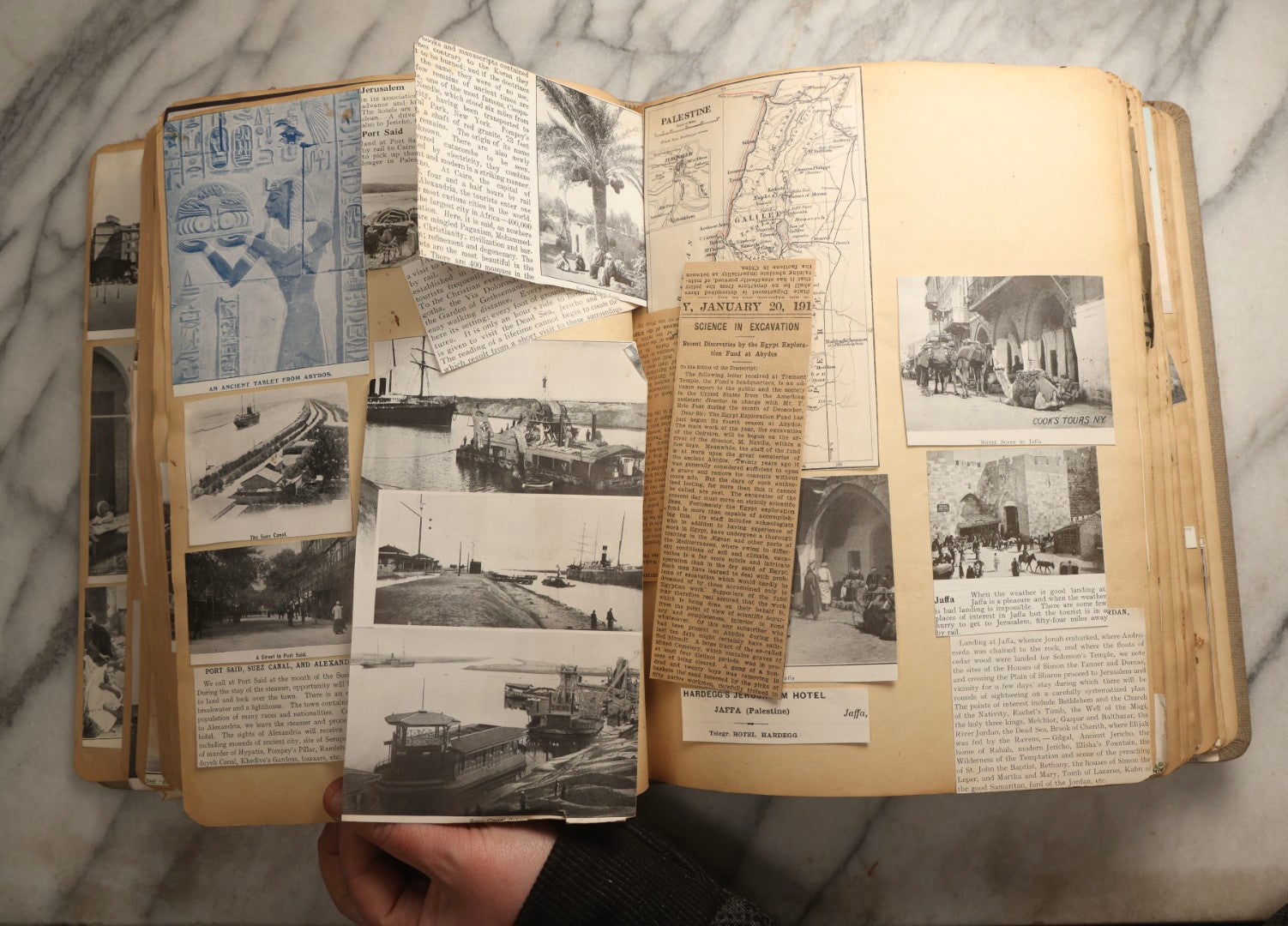 Lot 097 - Antique Scrapbook With Mediterranean, Holy Lands, Egypt, And Algeria Travel Ephemera And Homemade Herbarium Pages, Circa 1911-1912, Note Many Pressed Samples Detached And Broken