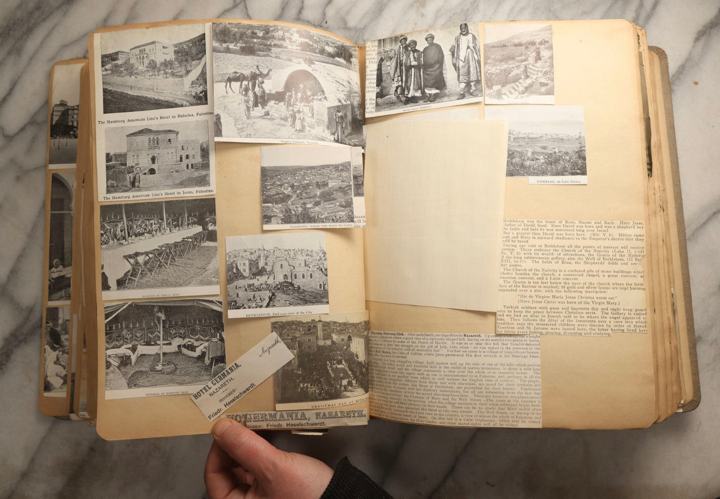 Lot 097 - Antique Scrapbook With Mediterranean, Holy Lands, Egypt, And Algeria Travel Ephemera And Homemade Herbarium Pages, Circa 1911-1912, Note Many Pressed Samples Detached And Broken