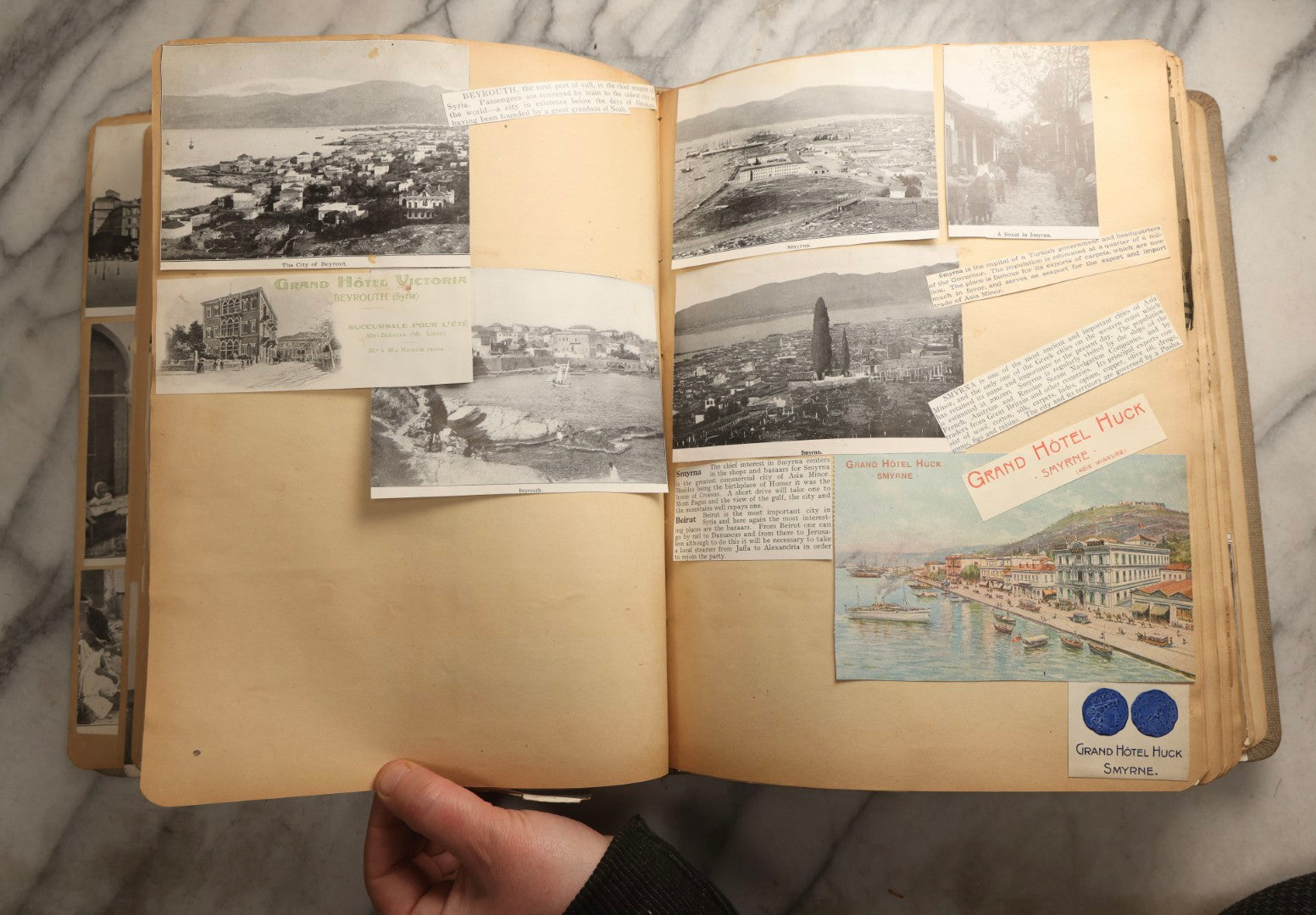 Lot 097 - Antique Scrapbook With Mediterranean, Holy Lands, Egypt, And Algeria Travel Ephemera And Homemade Herbarium Pages, Circa 1911-1912, Note Many Pressed Samples Detached And Broken