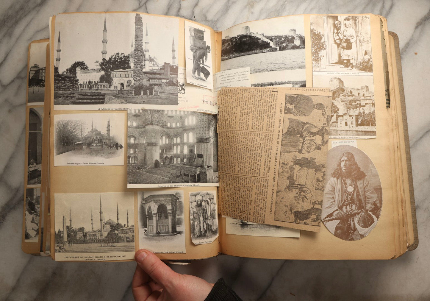 Lot 097 - Antique Scrapbook With Mediterranean, Holy Lands, Egypt, And Algeria Travel Ephemera And Homemade Herbarium Pages, Circa 1911-1912, Note Many Pressed Samples Detached And Broken