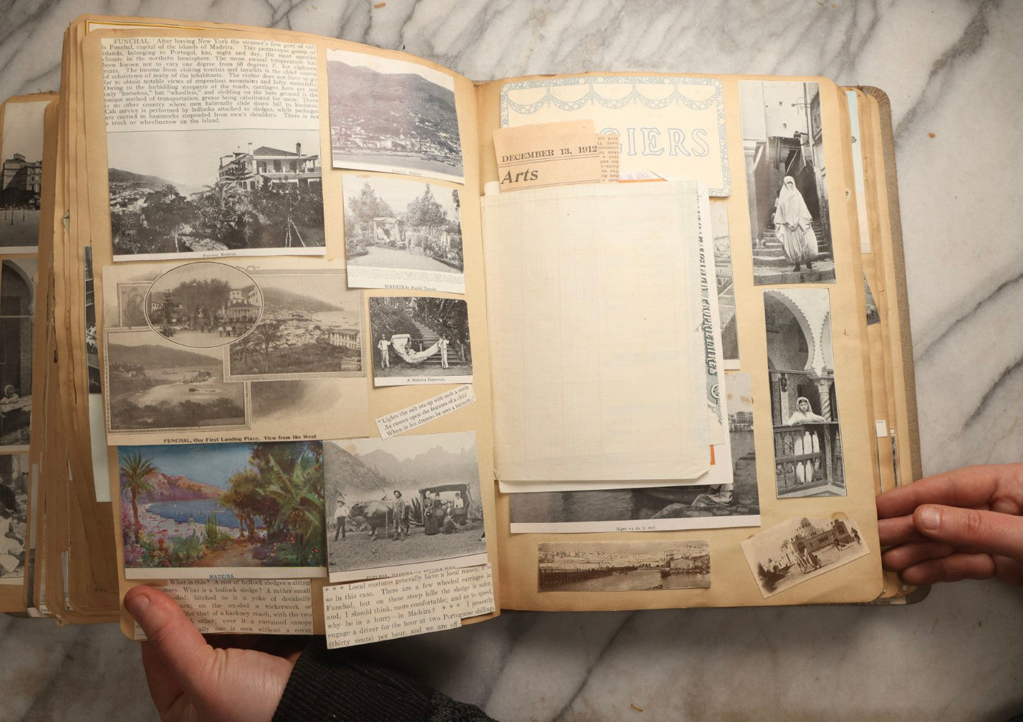 Lot 097 - Antique Scrapbook With Mediterranean, Holy Lands, Egypt, And Algeria Travel Ephemera And Homemade Herbarium Pages, Circa 1911-1912, Note Many Pressed Samples Detached And Broken