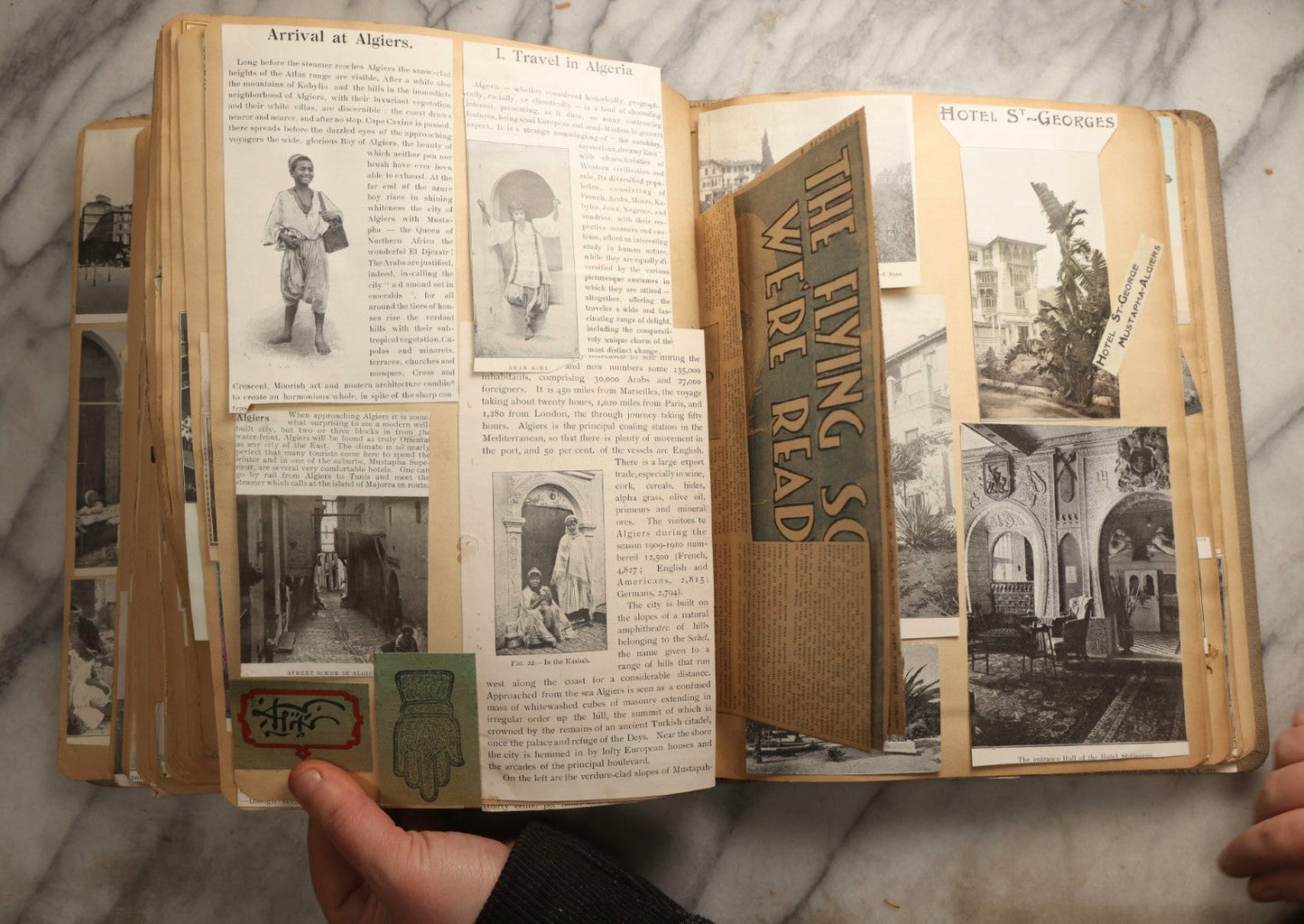Lot 097 - Antique Scrapbook With Mediterranean, Holy Lands, Egypt, And Algeria Travel Ephemera And Homemade Herbarium Pages, Circa 1911-1912, Note Many Pressed Samples Detached And Broken