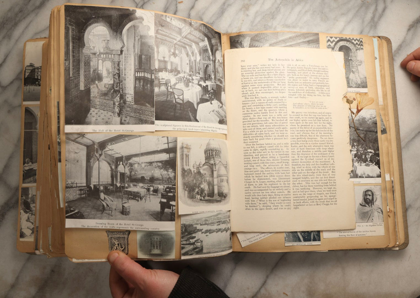 Lot 097 - Antique Scrapbook With Mediterranean, Holy Lands, Egypt, And Algeria Travel Ephemera And Homemade Herbarium Pages, Circa 1911-1912, Note Many Pressed Samples Detached And Broken