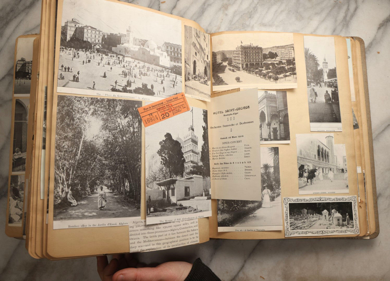 Lot 097 - Antique Scrapbook With Mediterranean, Holy Lands, Egypt, And Algeria Travel Ephemera And Homemade Herbarium Pages, Circa 1911-1912, Note Many Pressed Samples Detached And Broken