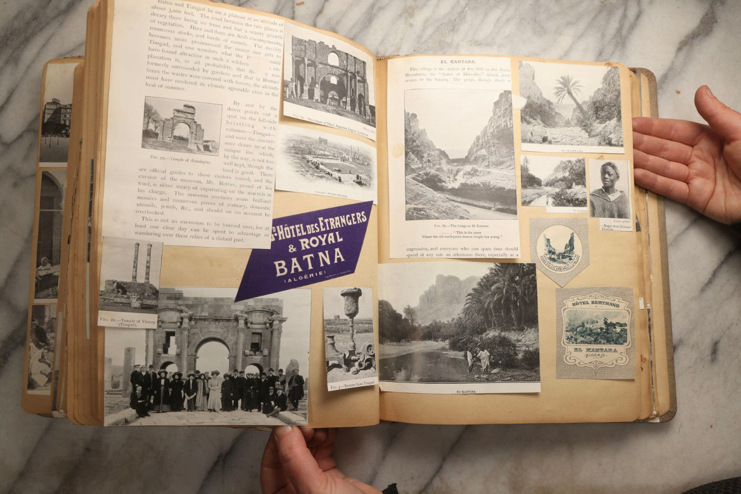 Lot 097 - Antique Scrapbook With Mediterranean, Holy Lands, Egypt, And Algeria Travel Ephemera And Homemade Herbarium Pages, Circa 1911-1912, Note Many Pressed Samples Detached And Broken