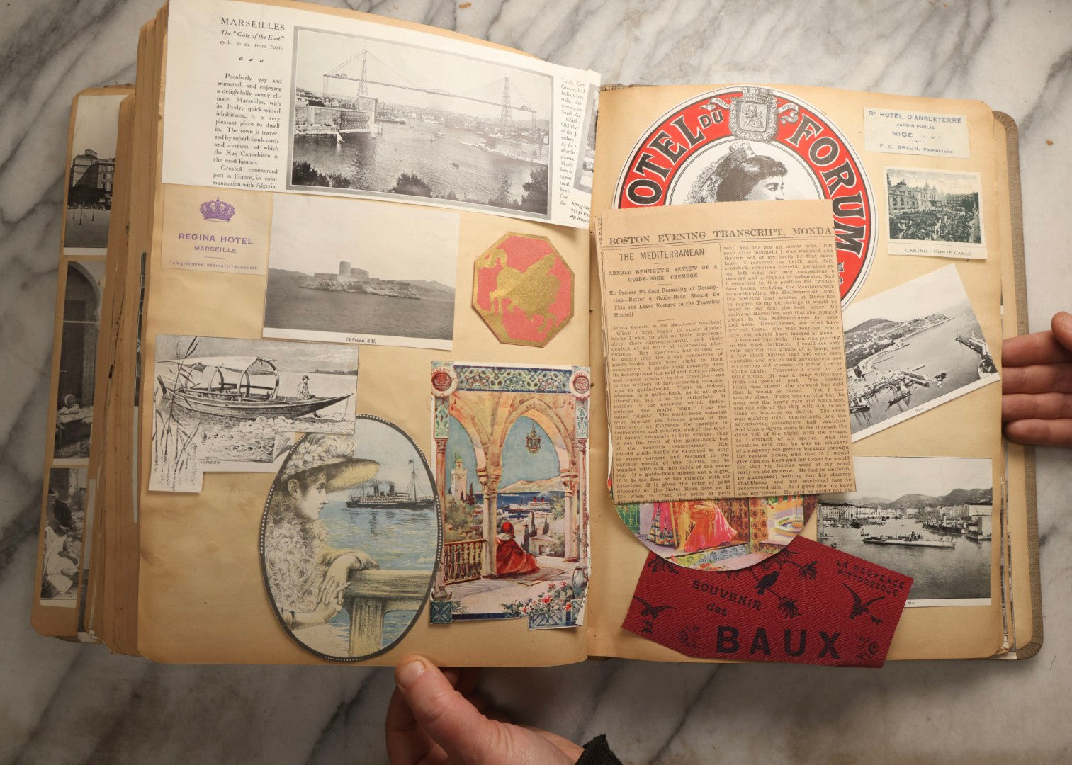 Lot 097 - Antique Scrapbook With Mediterranean, Holy Lands, Egypt, And Algeria Travel Ephemera And Homemade Herbarium Pages, Circa 1911-1912, Note Many Pressed Samples Detached And Broken