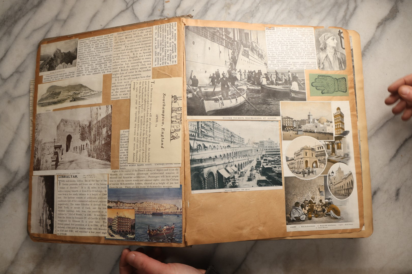 Lot 098 - Antique Scrapbook With Spain, Algeria, Greece, Syria, Italy, And Switzerland Travel Ephemera, Pressed Flowers And Botanical Specimens Throughout, Circa 1911