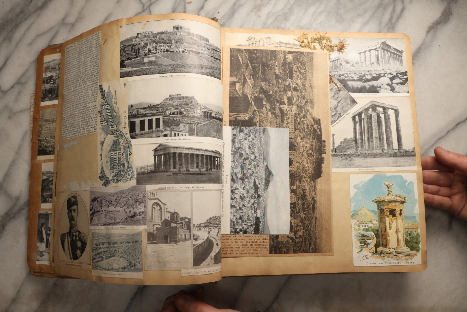 Lot 098 - Antique Scrapbook With Spain, Algeria, Greece, Syria, Italy, And Switzerland Travel Ephemera, Pressed Flowers And Botanical Specimens Throughout, Circa 1911