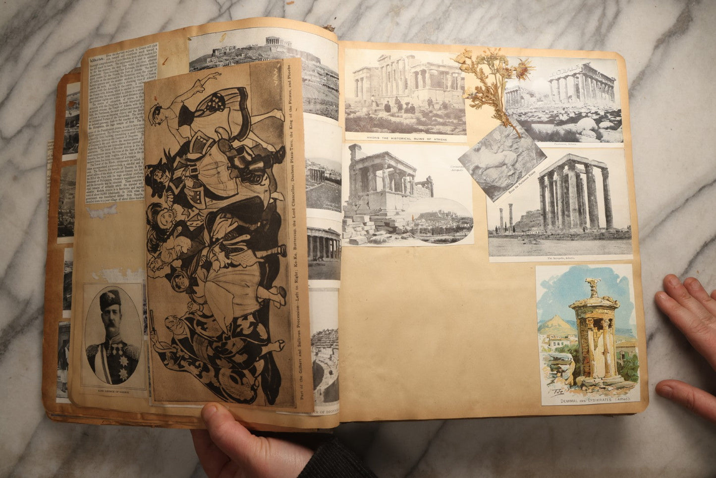 Lot 098 - Antique Scrapbook With Spain, Algeria, Greece, Syria, Italy, And Switzerland Travel Ephemera, Pressed Flowers And Botanical Specimens Throughout, Circa 1911
