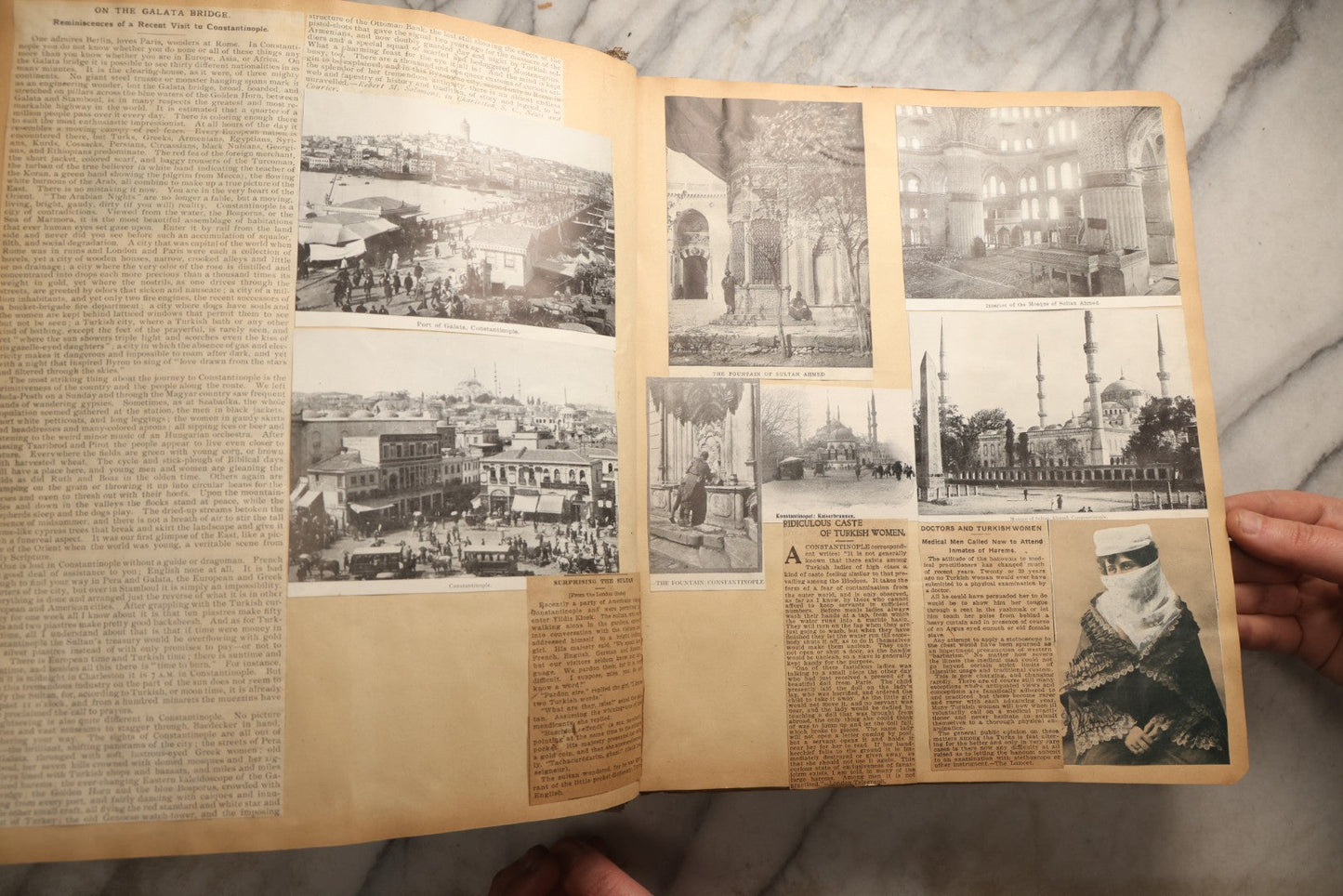 Lot 098 - Antique Scrapbook With Spain, Algeria, Greece, Syria, Italy, And Switzerland Travel Ephemera, Pressed Flowers And Botanical Specimens Throughout, Circa 1911