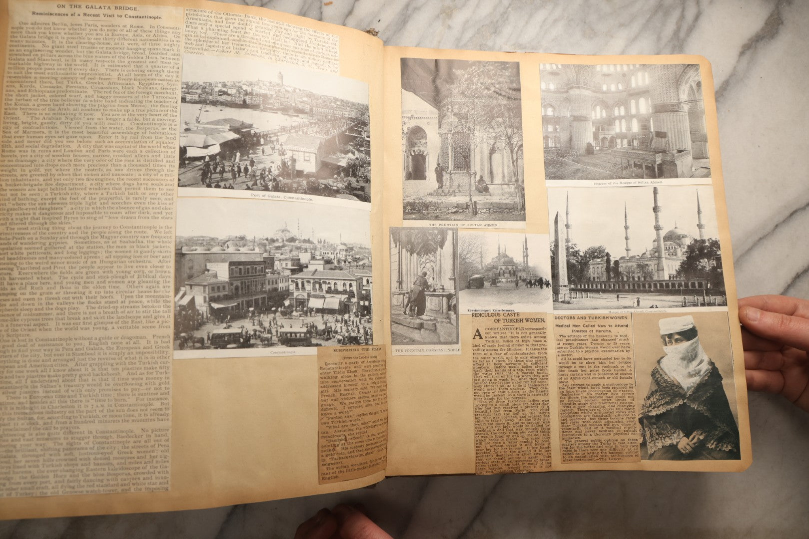 Lot 098 - Antique Scrapbook With Spain, Algeria, Greece, Syria, Italy, And Switzerland Travel Ephemera, Pressed Flowers And Botanical Specimens Throughout, Circa 1911