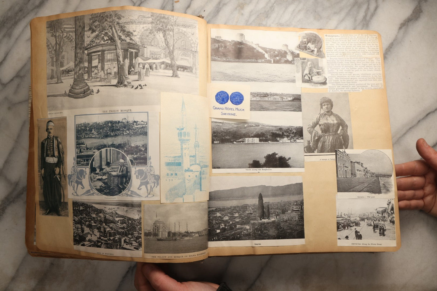 Lot 098 - Antique Scrapbook With Spain, Algeria, Greece, Syria, Italy, And Switzerland Travel Ephemera, Pressed Flowers And Botanical Specimens Throughout, Circa 1911