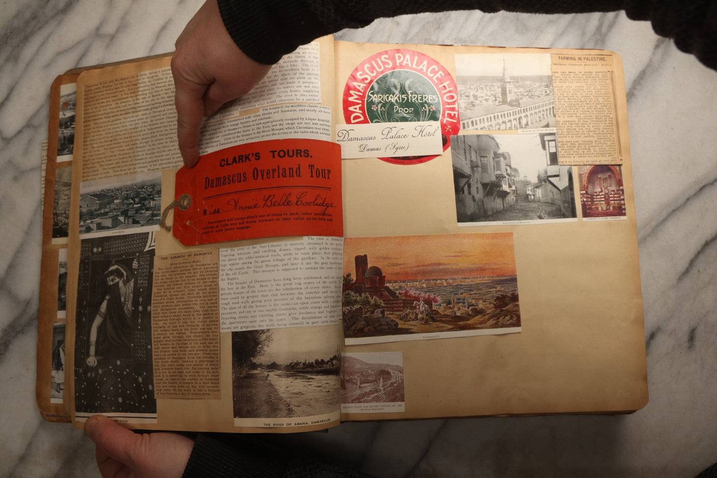 Lot 098 - Antique Scrapbook With Spain, Algeria, Greece, Syria, Italy, And Switzerland Travel Ephemera, Pressed Flowers And Botanical Specimens Throughout, Circa 1911