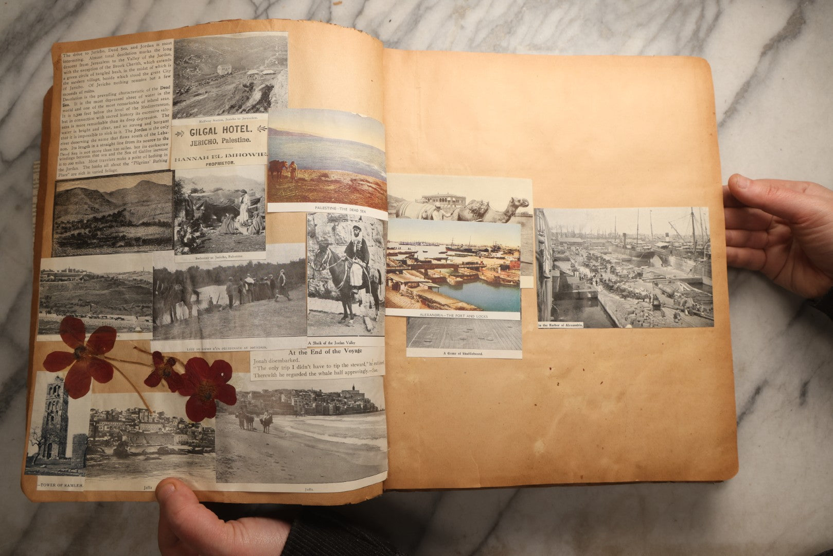 Lot 098 - Antique Scrapbook With Spain, Algeria, Greece, Syria, Italy, And Switzerland Travel Ephemera, Pressed Flowers And Botanical Specimens Throughout, Circa 1911