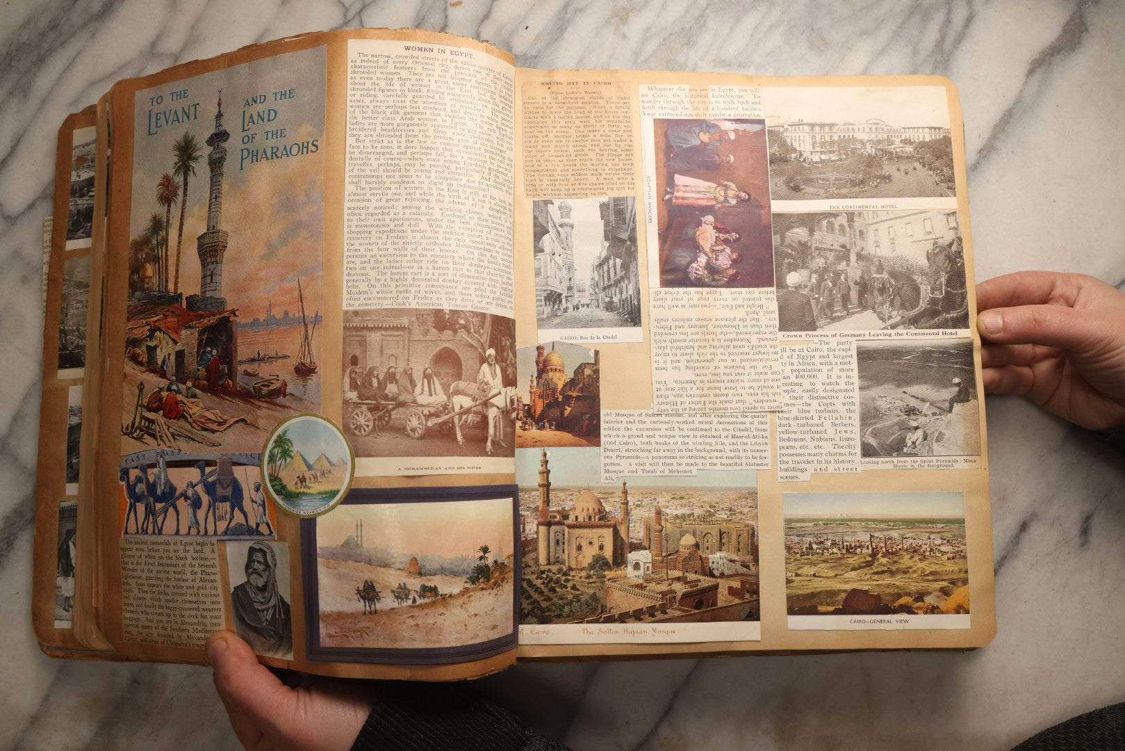 Lot 098 - Antique Scrapbook With Spain, Algeria, Greece, Syria, Italy, And Switzerland Travel Ephemera, Pressed Flowers And Botanical Specimens Throughout, Circa 1911