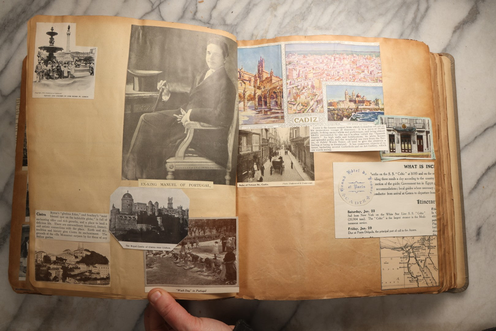 Lot 098 - Antique Scrapbook With Spain, Algeria, Greece, Syria, Italy, And Switzerland Travel Ephemera, Pressed Flowers And Botanical Specimens Throughout, Circa 1911